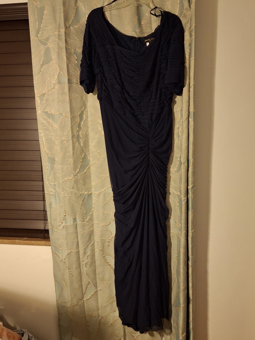 Tadashi Shoji Navy Ruched Maxi Dress